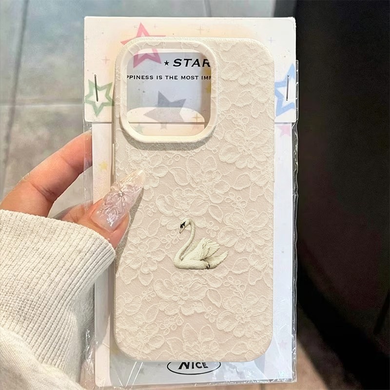 Usb Charger - Lace Swan Pattern Lychee Texture Phone